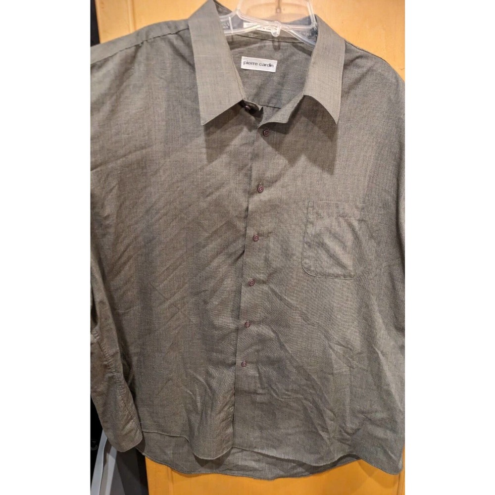 Pierre Cardin Mens 18-18.5 34/35 Brown Button‎ Down Long Sleeve Shirt